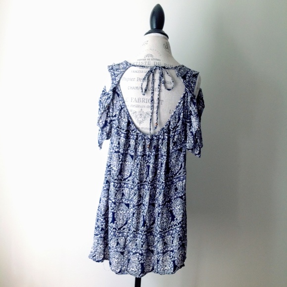 Angie | Cold Shoulder Boho Tunic Shift Mini Dress - Picture 6 of 8